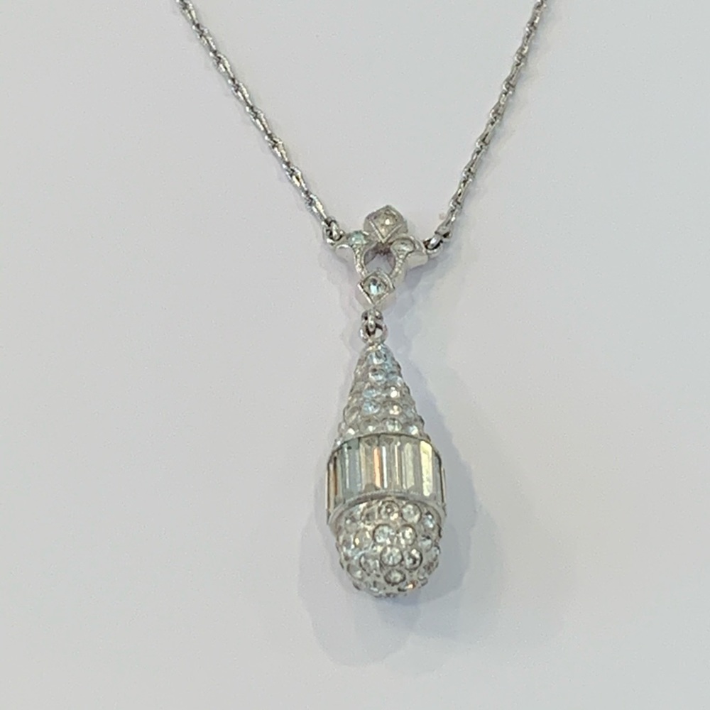 crystal pendant silver tone dangle drop